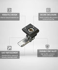 Easy Install Zinc Alloy Cam Lock For Cabinets And Drawers with rotating key replacement hardware shown with features