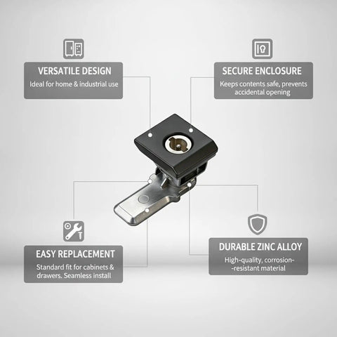 Easy Install Zinc Alloy Cam Lock For Cabinets And Drawers with rotating key replacement hardware shown with features