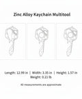 Zinc Alloy Multitool Keychain With Screwdriver Wrench And Bottle Opener For Everyday Carry Grab And Go Utility, dimensions shown