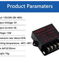 Image of Tailgate Ready DC DC Step Down Buck Converter Voltage Regulator, showing specifications and connections.