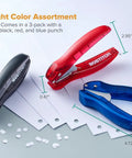 EZ Squeeze Hole Punch For Crafting And School Projects 3 Pack Single Hole Punch 10 Sheet Capacity Ideal For Kids And Adults Black Red Blue
