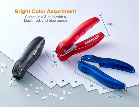 EZ Squeeze Hole Punch For Crafting And School Projects 3 Pack Single Hole Punch 10 Sheet Capacity Ideal For Kids And Adults Black Red Blue