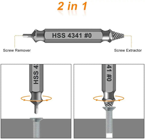 Six Piece Screw Extractor Set For Damaged And Stripped Screws Handyman Favorite showing HSS #0 removing screws