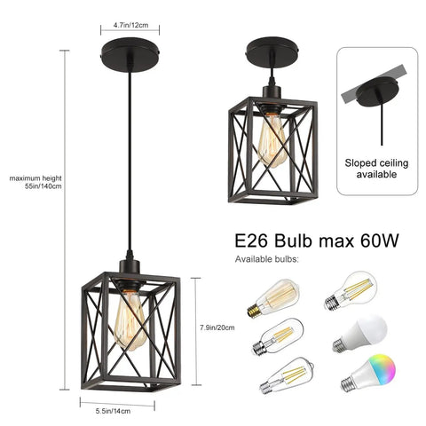 Sleek Black Square Pendant Light With Adjustable Cord Modern Nordic Ceiling Fixture For Kitchen Island hangable design with E26 bulb socket.