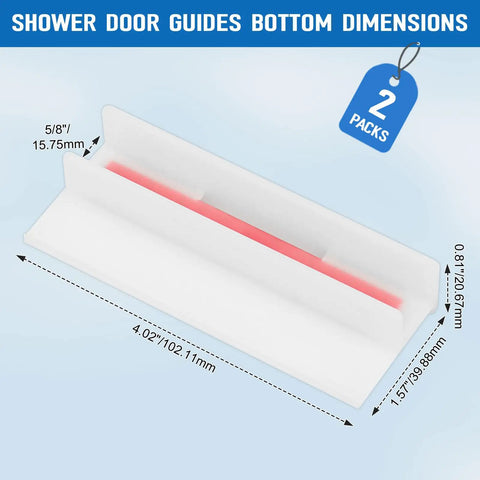 Heavy Duty Sliding Shower Door Bottom Guide Track Smooth Gliding Plastic Runner For Top Hung Bathroom Frames 5 8 Channel Replacement 2 Pack dimensions shown