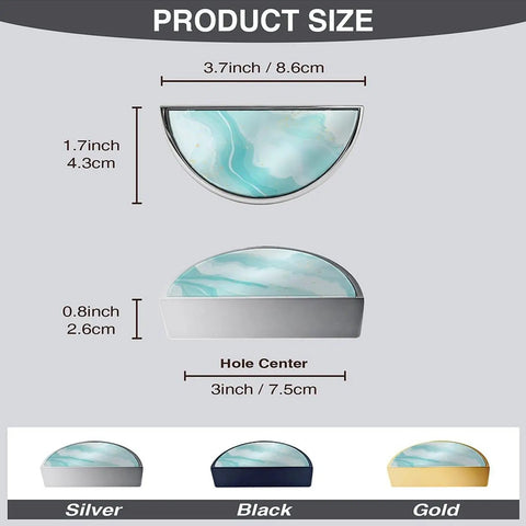 2 Pack Sky Blue Fluid Art Cabinet Pulls With Gold Dust Accents 3 Inch Center Hole Brushed Nickel Semicircle Drawer Handles size chart