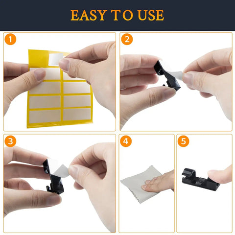 Step-by-step guide for using 50 Piece Self Adhesive Cable Management Clips Set For TV PC Laptop And Ethernet Cables No Mess Sticky Wire Clips Cord Holder Easy Tidy Organization For Desktop Home Office Black