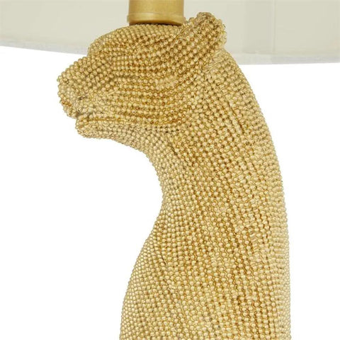 Close-up of beaded leopard detailing on Leopard Glam 29 Inch Table Lamp Set of 2 in Gold with Drum Linen Shades Glam Bead Accents Modern Luxury Lighting