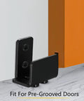 U Shape Floor Guide For Sliding Barn Doors, 4 Pack, Black Finish, Wall Mount Or Flush Flat Bottom Design, installed