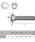 No Fuss High Grade 304 Stainless Steel Carriage Bolts And Hex Nuts Set With Flat Washers 3 8 16 X 2 1 2 Inch round head bolt and hex nut