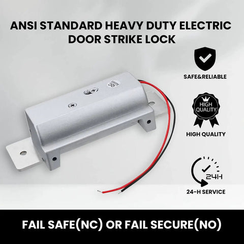 Real Deal Heavy Duty Electric Door Strike Lock With Reinforced Lock Body And Thick Stainless Base For Rock Solid 12V Access Control Security And No Shake Mounting In Black, featuring electrical connections.