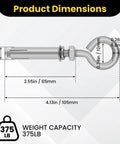Dimensions of Heavy Duty Concrete Wall Eyebolt Anchors 4 Pack 304 Stainless Steel Expansion Hooks for masonry hanging, capacity 375 lbs