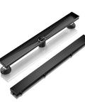 36 Inch Matte Black Linear Shower Drain With Reversible 2 In 1 Tile Insert Cover Built To Last 304 Stainless Steel Rectangle Floor Drain For Modern Bathrooms CUPC Certified Includes Accessories, showing full view