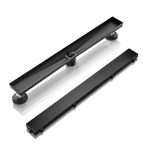36 Inch Matte Black Linear Shower Drain With Reversible 2 In 1 Tile Insert Cover Built To Last 304 Stainless Steel Rectangle Floor Drain For Modern Bathrooms CUPC Certified Includes Accessories, showing full view