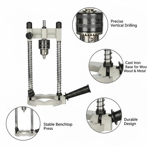 Convert Your Handheld Drill Into A Stable Benchtop Press With A Cast Iron Base For Wood And Metal Achieve Precise Vertical Drilling