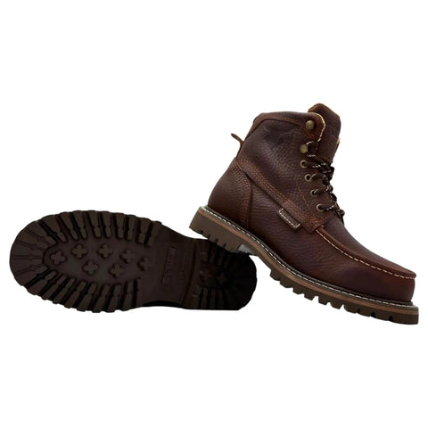 6-Inch Moc Toe Work Boots for Men in Ocre Brown Full Grain Leather, Oil Resistant and Slip-Resistant Traction, Soft Toe, Welted Construction