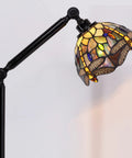 Tiffany Style Stained Glass Floor Lamp With Swivel Arm 72 Inch Tall Angle Adjustable Reading Light Antique Amber Yellow Dragonfly Shade