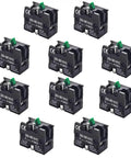 10 Pack Normally Open Contact Block Fits 22 Mm Industrial Push Buttons AC 15 Rated 240 Volt 3 Amp Auxiliary Module with green actuator