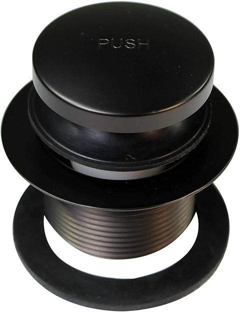 Heavy Duty Tip Toe Bathtub Drain Plug With One Hole Overflow Cap Oil Rubbed Bronze Finish showing top push button and threaded base.