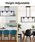 Classic Pendant Lighting For Kitchen Island With Hammered Glass Shades 3 Light Linear Modern Farmhouse Chandelier, Height Adjustable