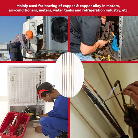15 Percent Silver BCuP-5 Brazing Rods for HVAC in use on air conditioner, demonstrating application in refrigeration systems.