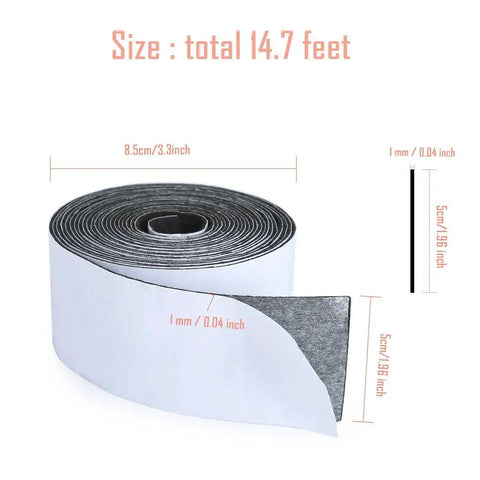 Self Adhesive Polyester Felt Tape 1.96 Inch Wide By 0.04 Inch Thick And 14.7 Feet Long Black roll with dimensions shown