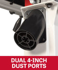 Close-up of dual 4-inch dust ports on 14-Inch Woodworking Band Saw With 1.75 HP Dual Voltage 115/230V 1Ph.