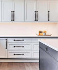 10 Pack 8 Inch Hole Center Rustic Iron Cabinet Pulls With Hammered Antique Finish on white kitchen cabinets and drawers