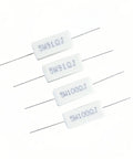 Close-up of 60 Piece Cement Resistor Kit 5W Ceramic Power Resistors 0.01 Ohm To 100 Ohm With 5 Percent Tolerance, showing four resistors.