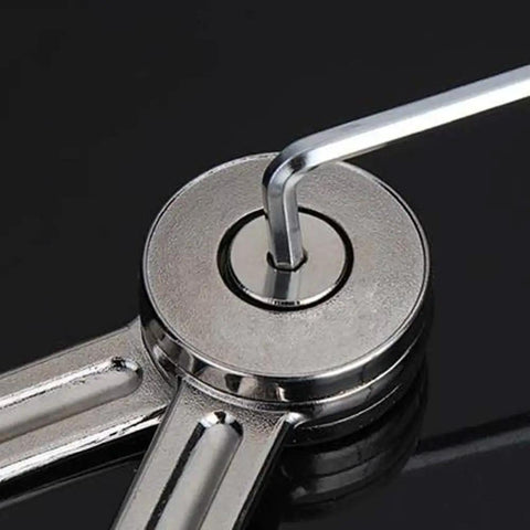 Close-up of 2 Pack Lift Up Cabinet Struts for Doors and Cupboards, Durable Steel adjustment with Allen key on hinge mechanism.