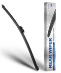 Rear Windshield Wiper Blade For X3 2018-2024 shown next to packaging, 12-inch durable silicone, easy install, streak-free replacement.