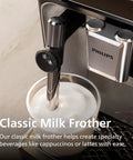 Classic milk frother on the Fully Automatic Espresso Machine With Built In Grinder And Milk Frother, 5 Presets in Glossy Black.