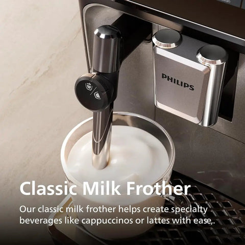 Classic milk frother on the Fully Automatic Espresso Machine With Built In Grinder And Milk Frother, 5 Presets in Glossy Black.