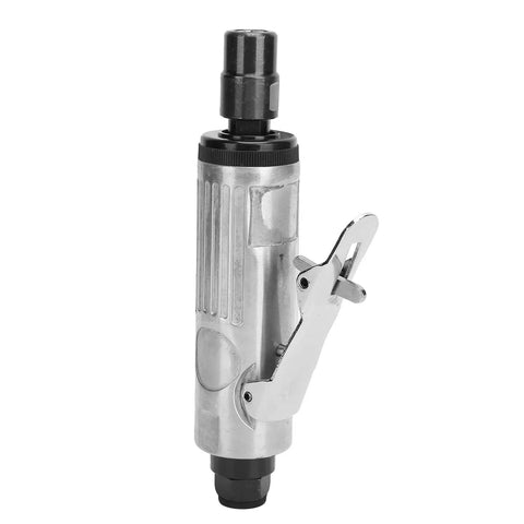 Real Deal Heavy Duty Air Die Grinder With Adjustable Speed Regulator 1/4 Inch Arbor featuring a metal body and air control lever.