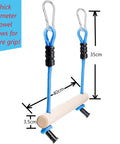 Image of 2 Pack Monkey Bars For Backyard Playset With Ninja Slackline Attachments featuring a wooden dowel and blue rope.