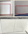 Invisible Tileable Access Panel For Drywall, showing hidden access door designs in white drywall and tile.