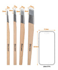4 piece paint brush set featuring dense synthetic bristles and rust proof stainless ferrules for butter smooth latex coverage and no drip mess detail work.