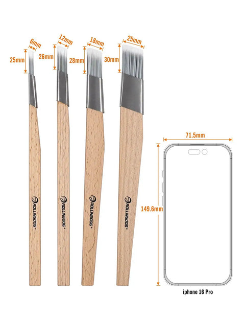 4 piece paint brush set featuring dense synthetic bristles and rust proof stainless ferrules for butter smooth latex coverage and no drip mess detail work.