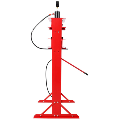Heavy Duty 30 Ton Air Hydraulic Shop Press With Integrated Gauge Rock Solid H Frame Rig side view showcasing the red H-frame structure.