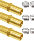 Three Pack Solid Brass 5/8 Inch Hose Repair Connectors With Stainless Steel Clamps, Garden Water Hose End Fittings, Durable Brass Hose Joints