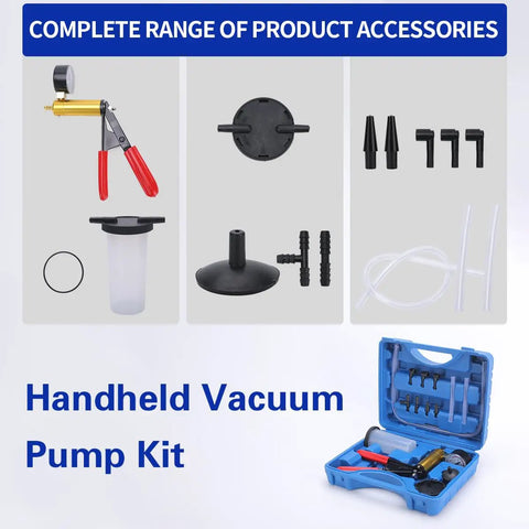 Brake Bleeder Kit With Handheld Vacuum Pump And Adapters Vacuum Bleeder Pump With Pressure Gauge For Cars And Motorbikes Universal Bleeding Tool For DIY Ready Solo Use Durable Metal Construction Red, blue case with accessories