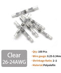 Heavy Duty Solder Seal Wire Connectors 100 Pack Tough As Nails, clear polyolefin heat shrink butt terminals 26-24AWG.