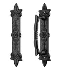 Heavy Duty 9 Inch Antique Barn Door Handle Set Of 4 For Gates Garages And Sheds Rustic Carved Door Pulls Built Tough With Solid Steel Construction And Frosted Black Powder Coated Finish