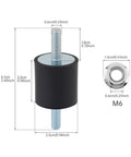 Four Pack M6 Rubber Isolator Mounts With Double Ended Studs 25x25mm Cylindrical Anti Vibration Dampers For Air Compressors Pumps Generators Motors Engines in measurement diagram