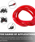 Red Flexible Silicone Fuel Line Hose 0.2 Inch By 3.28 Feet Gas Line Tubing, shown coiled, with applications for various vehicles.