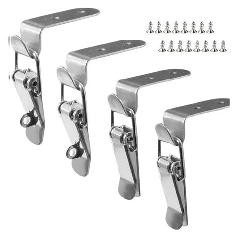 Stainless Steel 90 Degree Hook Lock Bolt Spring Loaded Draw Toggle Latch Clamp 4 Pack for Doors Drawers Cabinets Closets