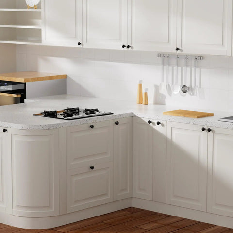 10 Pack Matte Black Cabinet Knobs And Solid Zinc Drawer Pulls For Kitchen Cabinets on modern white kitchen cabinets.
