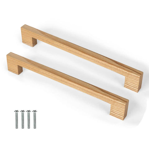 Two Pack Beech Wood Cabinet Handles For Cabinet Cupboard Door Drawer Dresser Solid Wood Pulls With Natural Wood Grain 192mm
