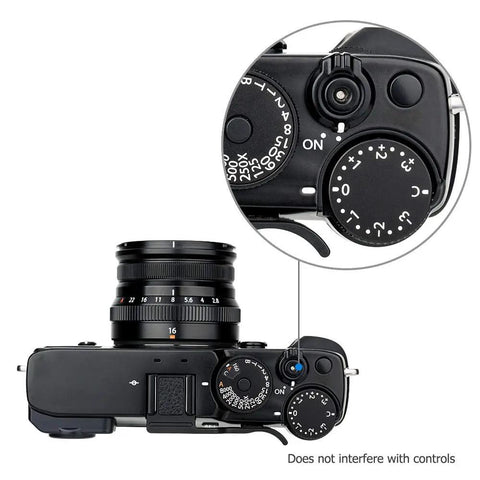 Top view of mirrorless camera with Deluxe Metal Thumb Up Grip For Fujifilm X Pro 3 X Pro 2 X Pro 1, highlighting control access