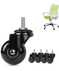 Five Pack Heavy Duty Office Chair Caster Wheels With Brakes, 2 Inch Swivel Rollers For Hardwood And Carpet Floors, Dead Silent Polyurethane Glides That Glide Smooth, Protect Your Rig And Ease The Ride - Black caster wheel close-up with metal stem.